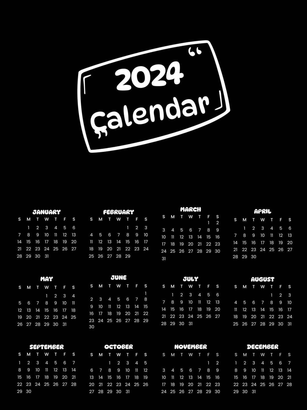 Custom 2024 Printable Calendar Etsy
