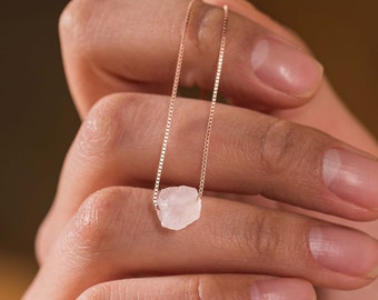 Raw Rose Quartz Necklace by Ettno | Love & Heart Chakra | January Birthstone Gift | Dainty Gold or Silver Layering Healing Crystal Jewelry