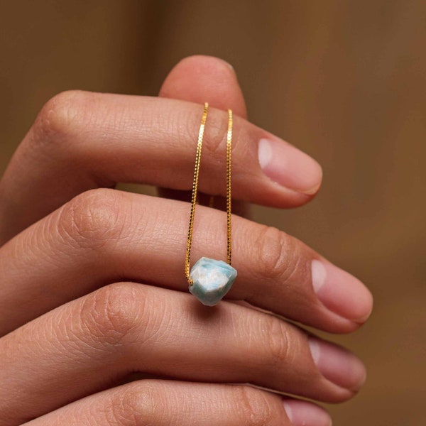 Larimar Necklace by Ettno | Raw Larimar Pendant | Larimar Gemstone Necklace | Sterling Silver, 18K Gold, Rose Gold