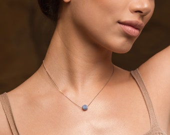 Blue Opal Necklace for Women | Raw Opal Necklace | October Birthstone Necklace | Sterling Silver, 18k Gold, Rose Gold