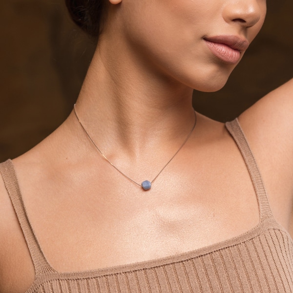 Blue Opal Necklace for Women | Raw Opal Necklace | October Birthstone Necklace | Sterling Silver, 18k Gold, Rose Gold