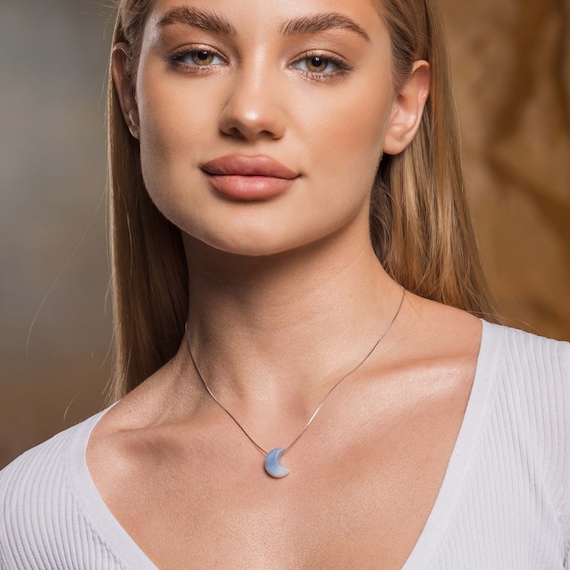 Crescent Moon Blue Opal Necklace