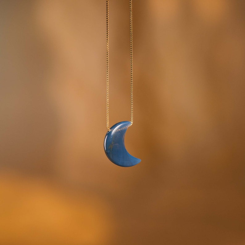 Crescent Moon Necklace Birthday Gift for Her Blue Opal Necklace Sterling Silver, 18K Gold, Rose Gold image 2