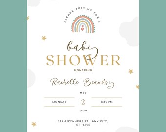 White Rainbow Baby Shower Invitation