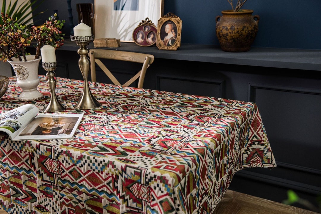 Bohemian Tablecloth,vintage Boho Tablecloth, Jacquard Weave Tablecloth