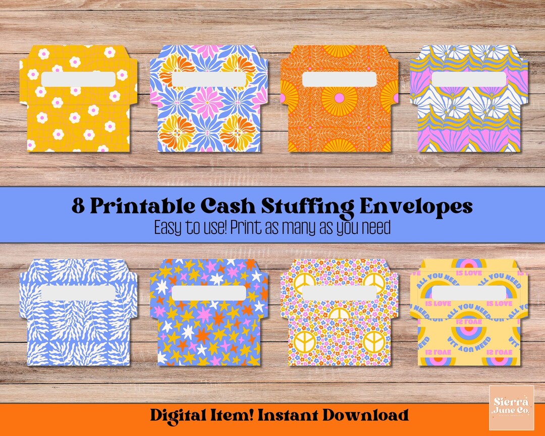 Printable Cash Stuffing Envelope Set Colorful Reusable Money Etsy
