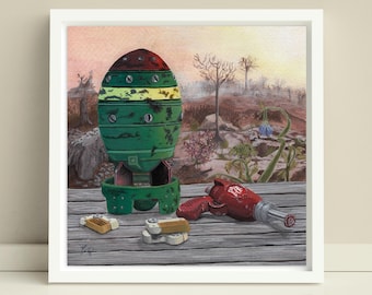 Fallout Fan Art Mini Nuke Print – Post Apocalyptic Gouache Painting (Signed)
