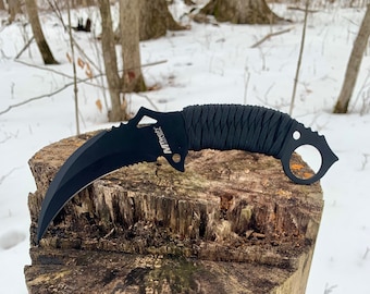 Large Personalized Hand Wrapped Woven Tactical Paracord Wrapped Stainless Steel Karambit Style Knife-Custom Wrapped Survival Knife-Bushcraft