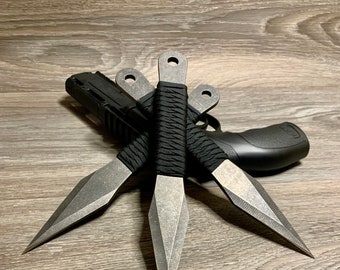 Large Professional Set of Hand Wrapped Paracord Wrapped Tactical Survival Throwing Knives-Nylon Sheath and Belt Loop-Bushcraft-Survival Gear