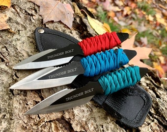 Small Sharp Hand Wrapped Paracord Wrapped Tactical Survival Throwing Knives with Nylon Sheath and Belt Loop- Bushcraft- Survival Gear