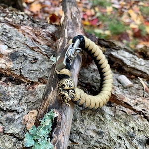 Premium Personalized Handmade Stitched Paracord Bracelet with Brass Viking Skull Bead-Snake Knot-Shackle Closure-Skeleton-Gift Idea-Military