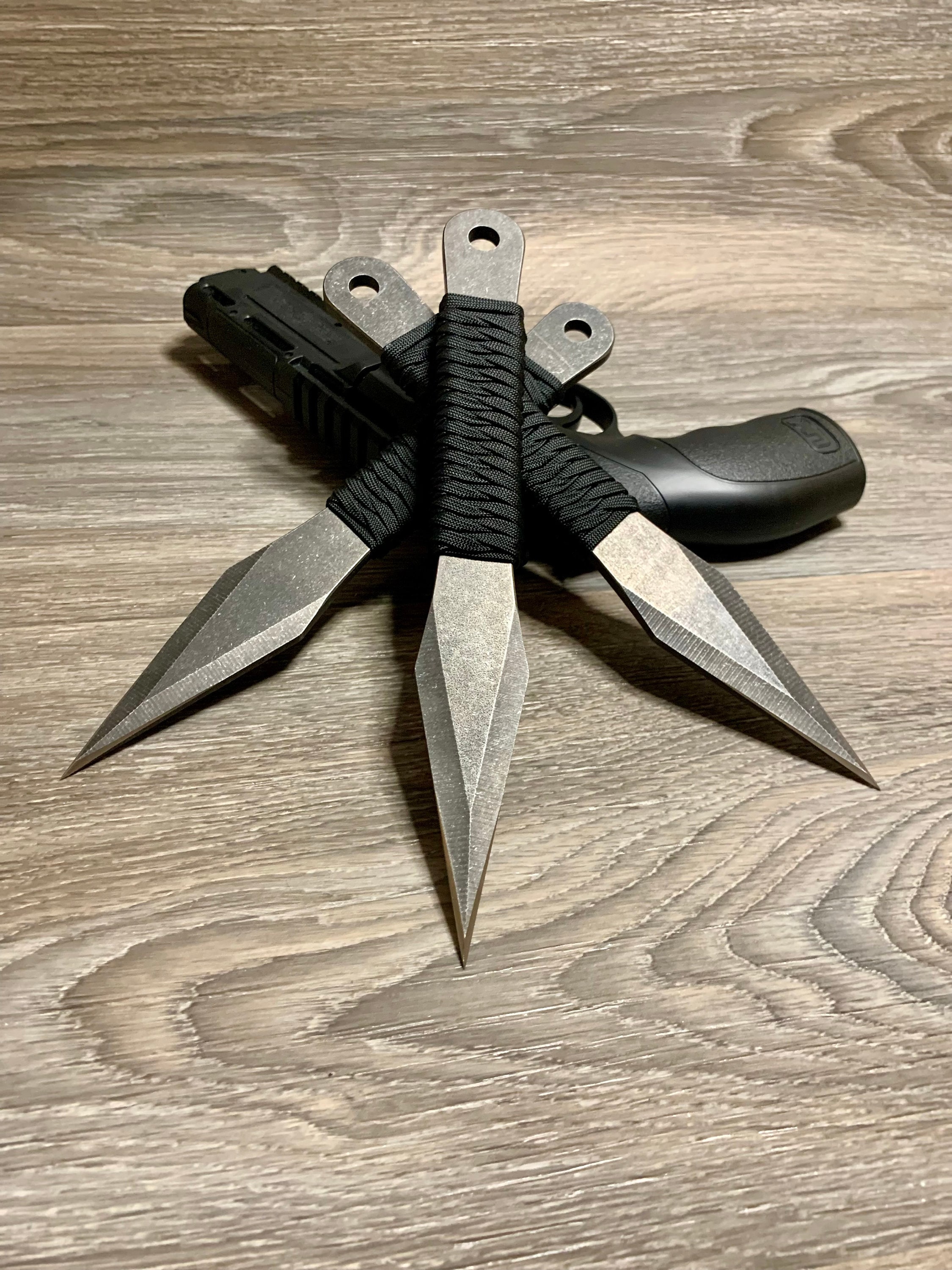 Large Professional Set of Hand Wrapped Paracord Wrapped Tactical Survival Throwing Knives-Nylon Sheath and Belt Loop-Bushcraft-Survival Gear
