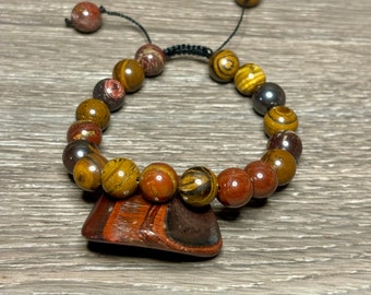 Red Tiger Iron Gemstone Bracelet: Adjustable Beaded Bracelet