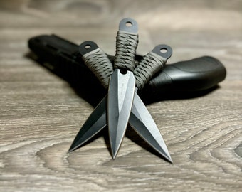 Paracord Wrapped Tactical Survival Throwing Knives with Nylon Sheath and Belt Loop- Bushcraft- Survival Gear-Hunting-Sharp Hand Wrapped