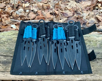 Set van 12 gepersonaliseerde handverpakte geweven tactische paracord verpakt roestvrijstalen werpmes-aangepast verpakt overlevingsmes- Bushcraft