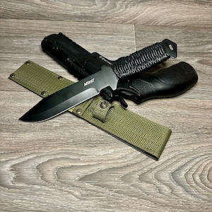 Waxed Leather Large Sharp Stainless Hand Wrapped Tactical Survival Hunting Knife-Nylon Sheath and Belt Loop-Bushcraft-Survival Gear