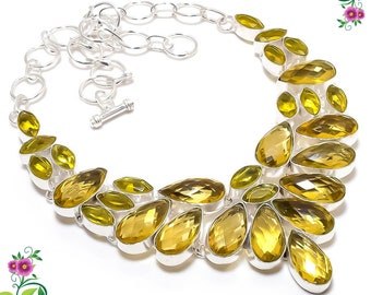 Citrine Gemstone Necklace, 925 Sterling Silver Necklace, Handmade Designer Women Necklace, Gift For Love