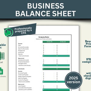 Balanssjabloon | Eenvoudige balans | Excel | Google Spreadsheets | Financiële gegevens | Boekhoudblad |