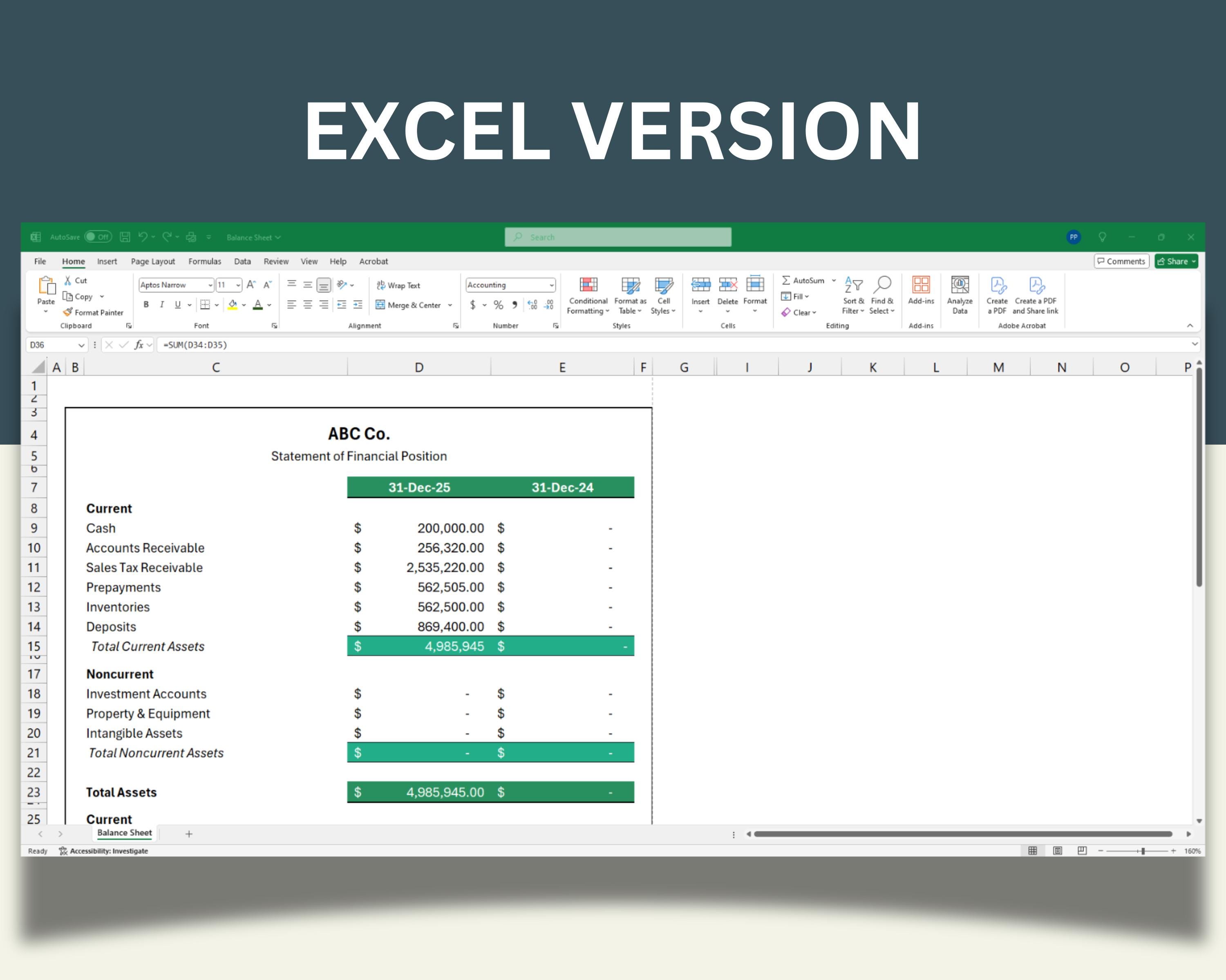 Balance Sheet Template | Simple Balance Sheet | Excel | Google Sheets ...