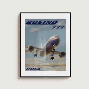 Boeing 777 Print | Airplane Poster - Aircraft Poster - Retro Aircraft - 3D Render