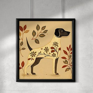 Vintage Folk Art Dog, Puppy Digital Download