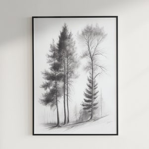 Spring Home Decor Tree Sketch Pencil Sketch Tree Art Instant Download Gift for Him or Her
