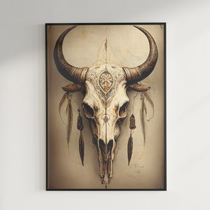 Vintage Cow Skull Sketch