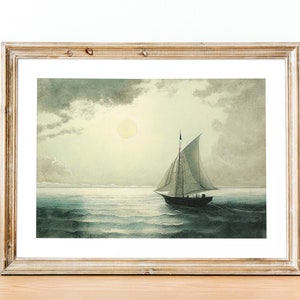 Seascape Wall Art, Vintage Sailboat Print, Nautical Wall Art, Muted Neutral Colors, Gift Idea for Home or Office
