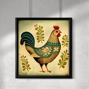 Home Decor Folk Art Chicken Rooster Neutral Farmhouse Decor Wall Art Gift for Home