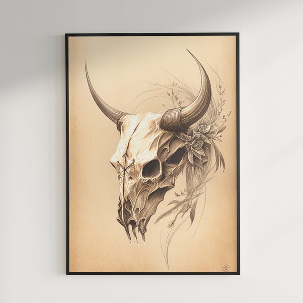 Vintage Cow Skull Sketch