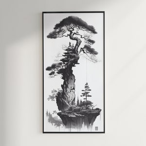 Vintage Wall Art Japanese Bonsai Tree Sketch Zen Garden Bonsai Tree Home Decor Digital Gift Idea for Bonsai Lover