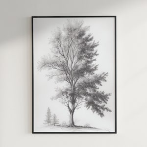 Spring Home Decor Tree Sketch Pencil Sketch Tree Art Instant Download Gift for Him or Her