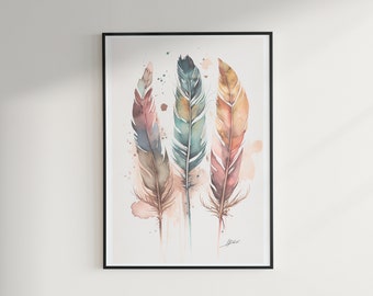 Home Decor Wall Art Watercolor Feather Art Instant Download Minimalist Wall Art Gift for Home Spring Decor