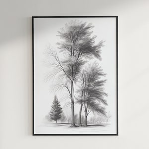 Spring Home Decor Tree Sketch Pencil Sketch Tree Art Instant Download Gift for Him or Her