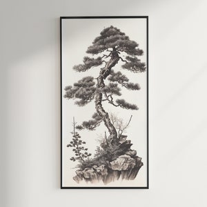 Vintage Wall Art Japanese Bonsai Tree Sketch Zen Garden Bonsai Tree Home Decor Digital Gift Idea for Bonsai Lover