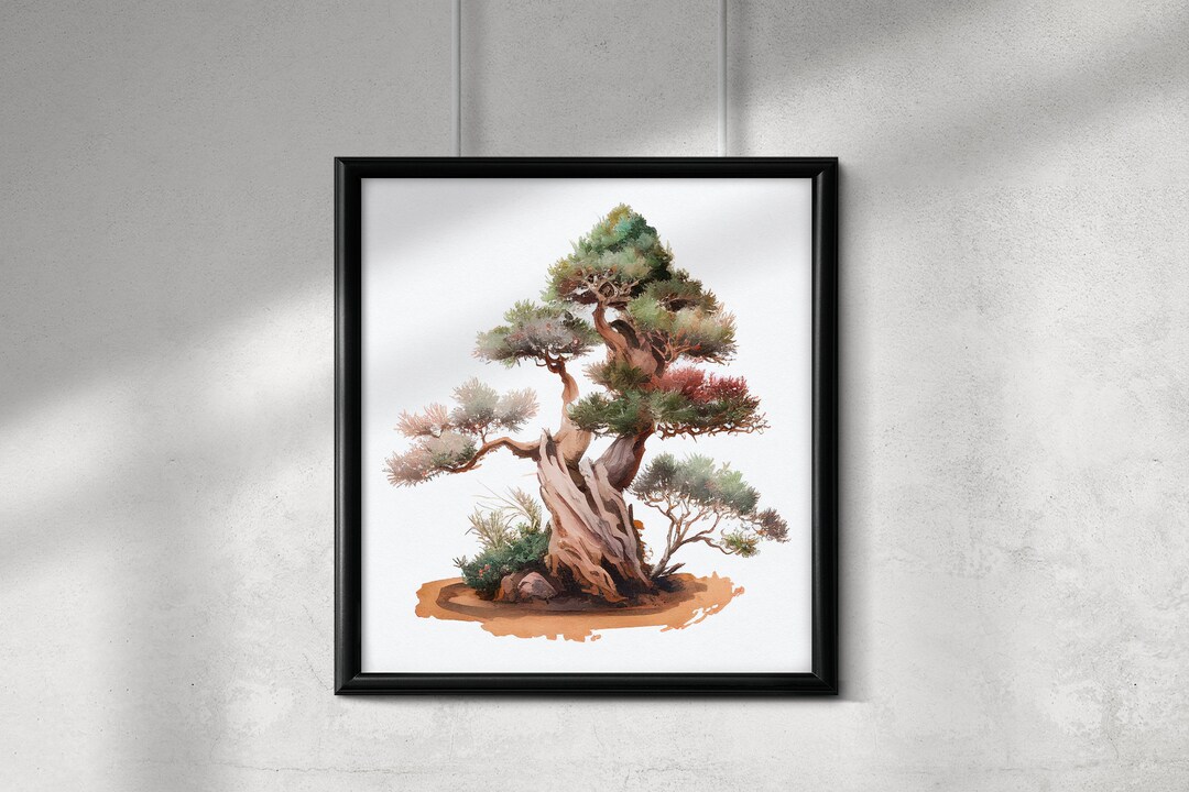 Vintage Bonsai Tree Watercolor Bonsai Art Zen Garden Gift for Bonsai