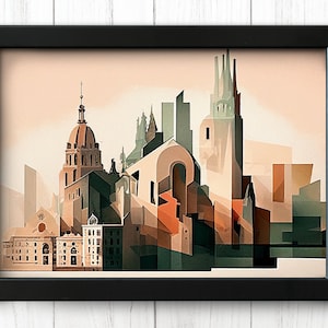 Modern Home Decor Abstract City Skyline Cubism Art Urban Wall Art Painting Gift Idea for Home or Office Statement Piece