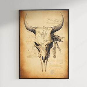 Vintage Cow Skull Sketch