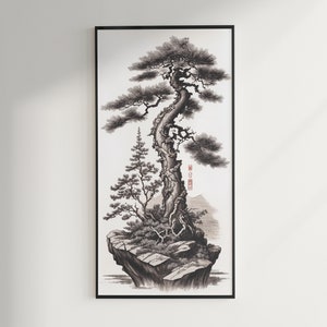Vintage Wall Art Japanese Bonsai Tree Sketch Zen Garden Bonsai Tree Home Decor Digital Gift Idea for Bonsai Lover