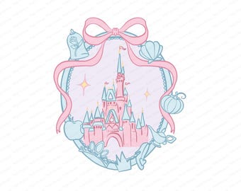 Magic Kingdom Clipart: Pink Castle, Coquette Bows (PNG)