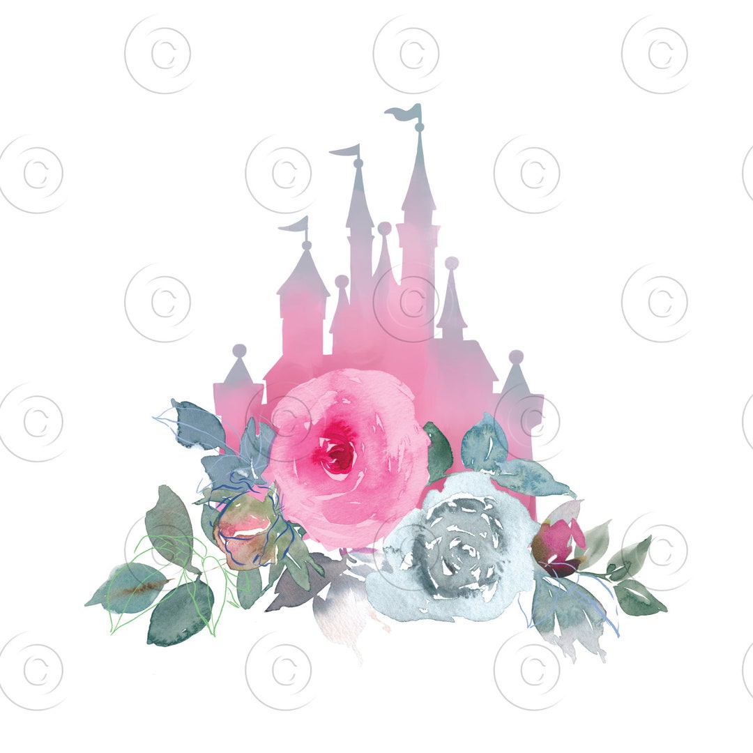 Pink Magic Kingdom Clipart: Watercolor Castle Floral Design (PNG) - Etsy