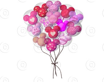 Valentine Balloons, Minnie mouse ears,Valentines,Balloons Shirt,sublimation designs,magic kingdom shirt, Printable, watercolor clipart,