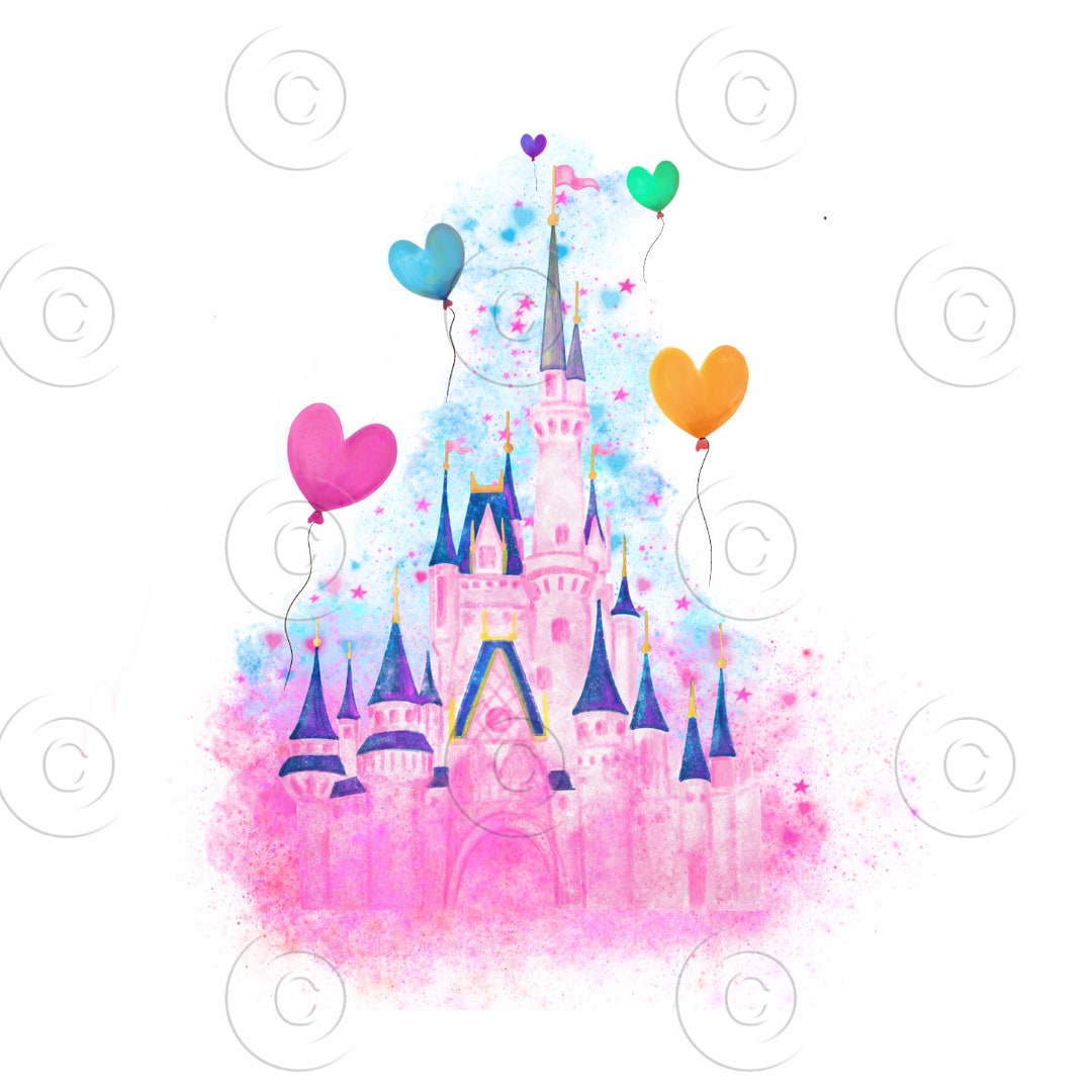 Pink Magic Kingdom Castle Clipart: Watercolor Sublimation Design (PNG ...