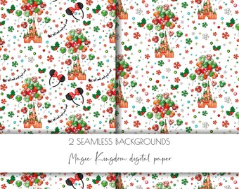Christmas Magic Kingdom Digital Paper: Seamless Holiday Patterns (PNG)