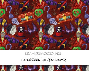 Halloween Bösewichte Digitales Papier: Magic Kingdom Seamless Muster (PNG)