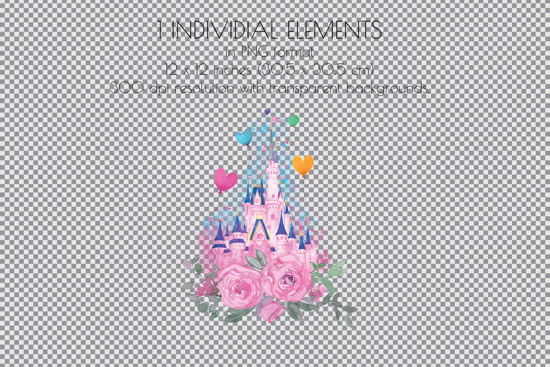 Pink Magic Kingdom Clipart: Watercolor Castle Design (PNG) - Etsy
