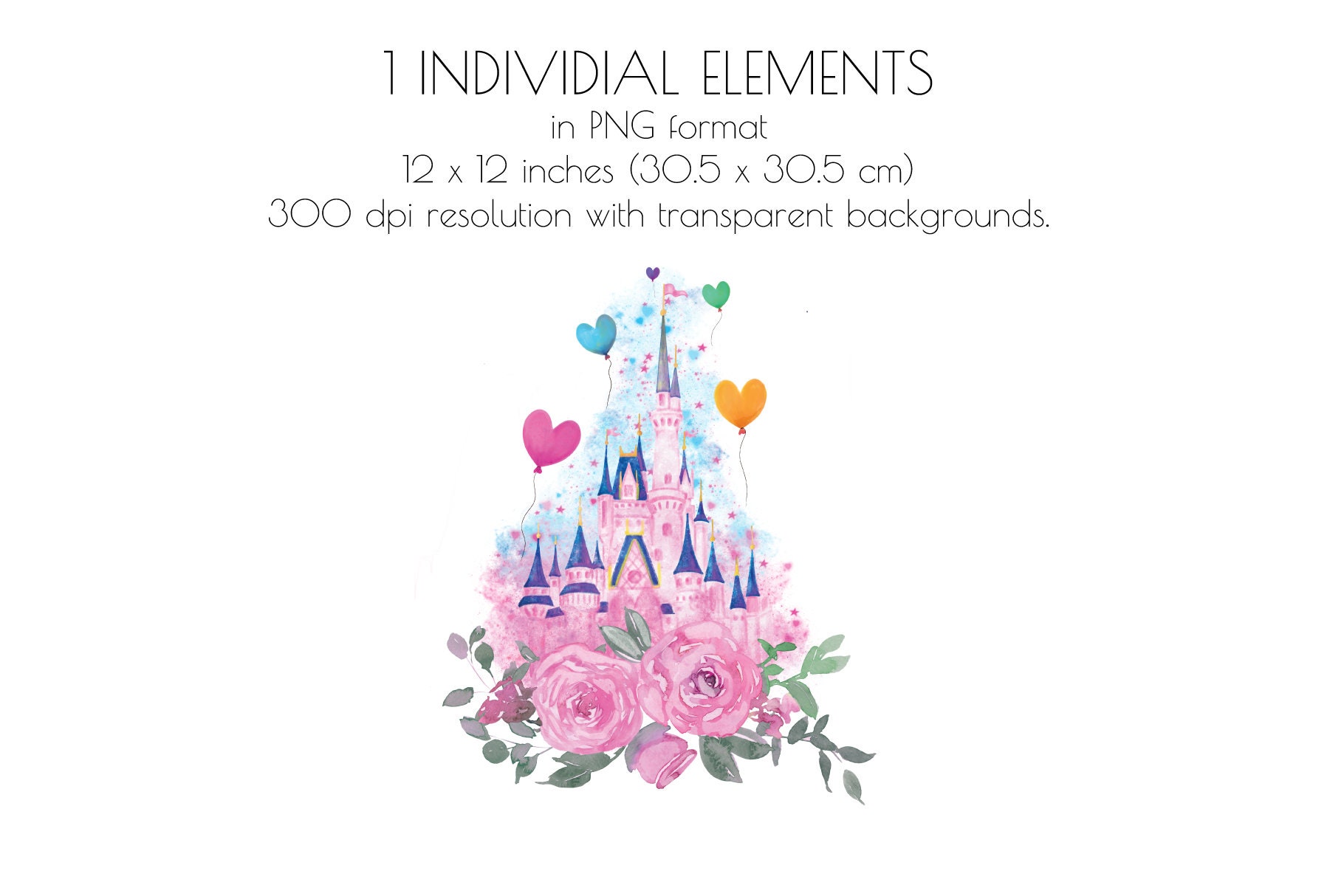 Pink Magic Kingdom Clipart: Watercolor Castle Design (PNG) - Etsy