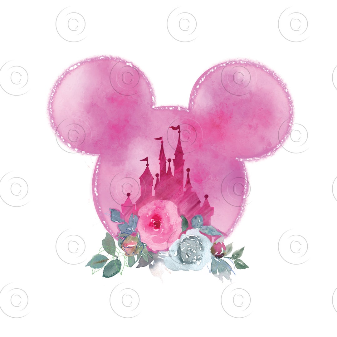 Pink Magic Kingdom Clipart: Watercolor Mouse Ears Castle (PNG) - Etsy