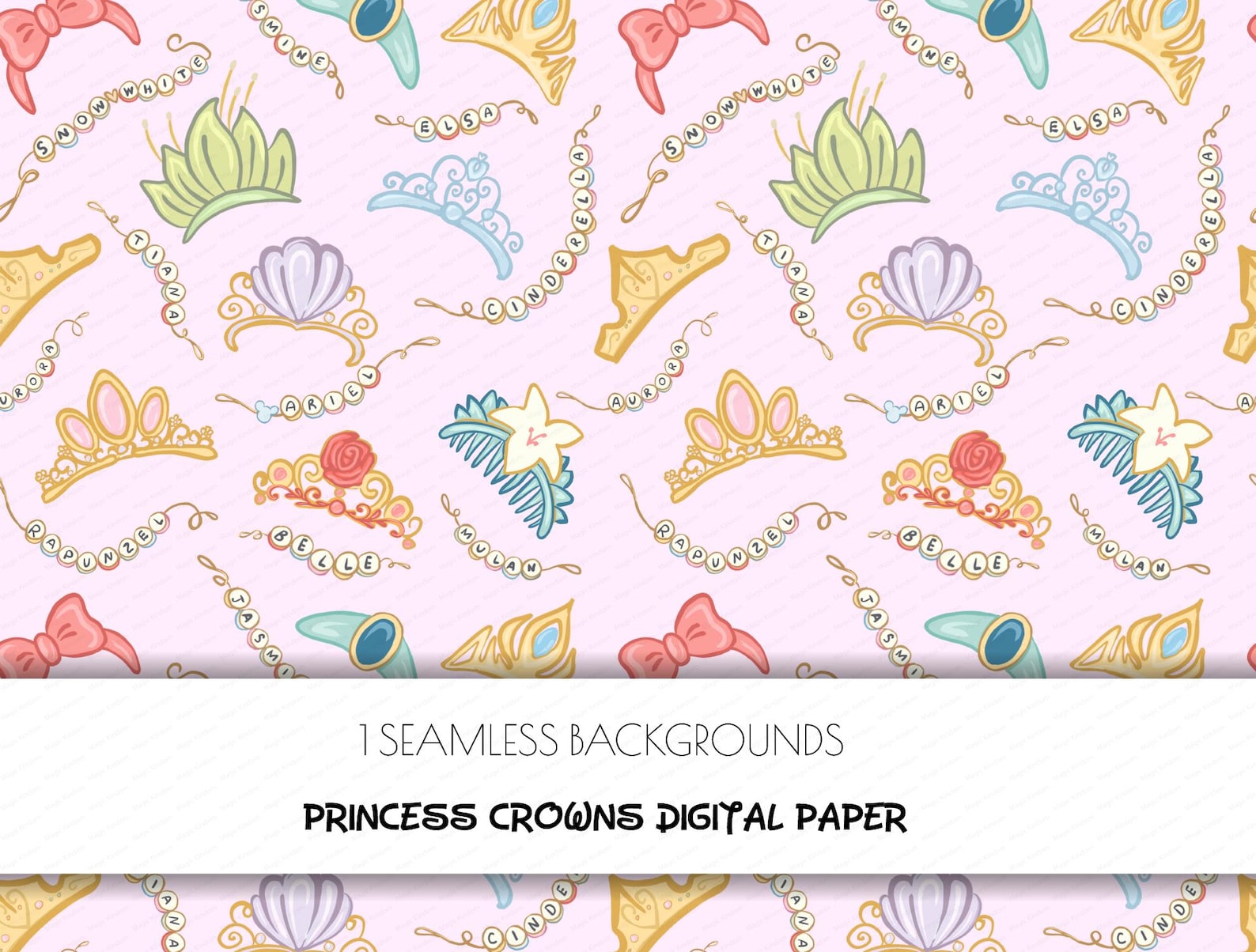 Princess Backing Paper Magic Kingdom, Princess Crowns Digital Papers,disney Girl Trip ...