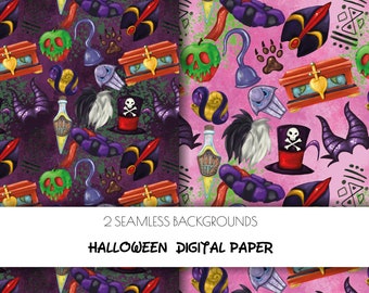 Magical Halloween digital paper,Princess Villains ,Evil Queen, Maleficent,Magic Kingdom, Seamless paterns, magic kingdom shirt, Printable